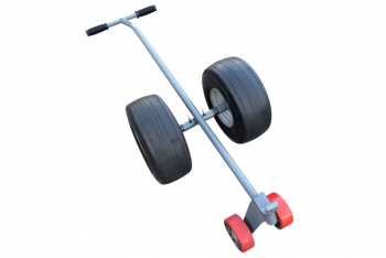 Two-wheeled transporter for ride-on power trowels